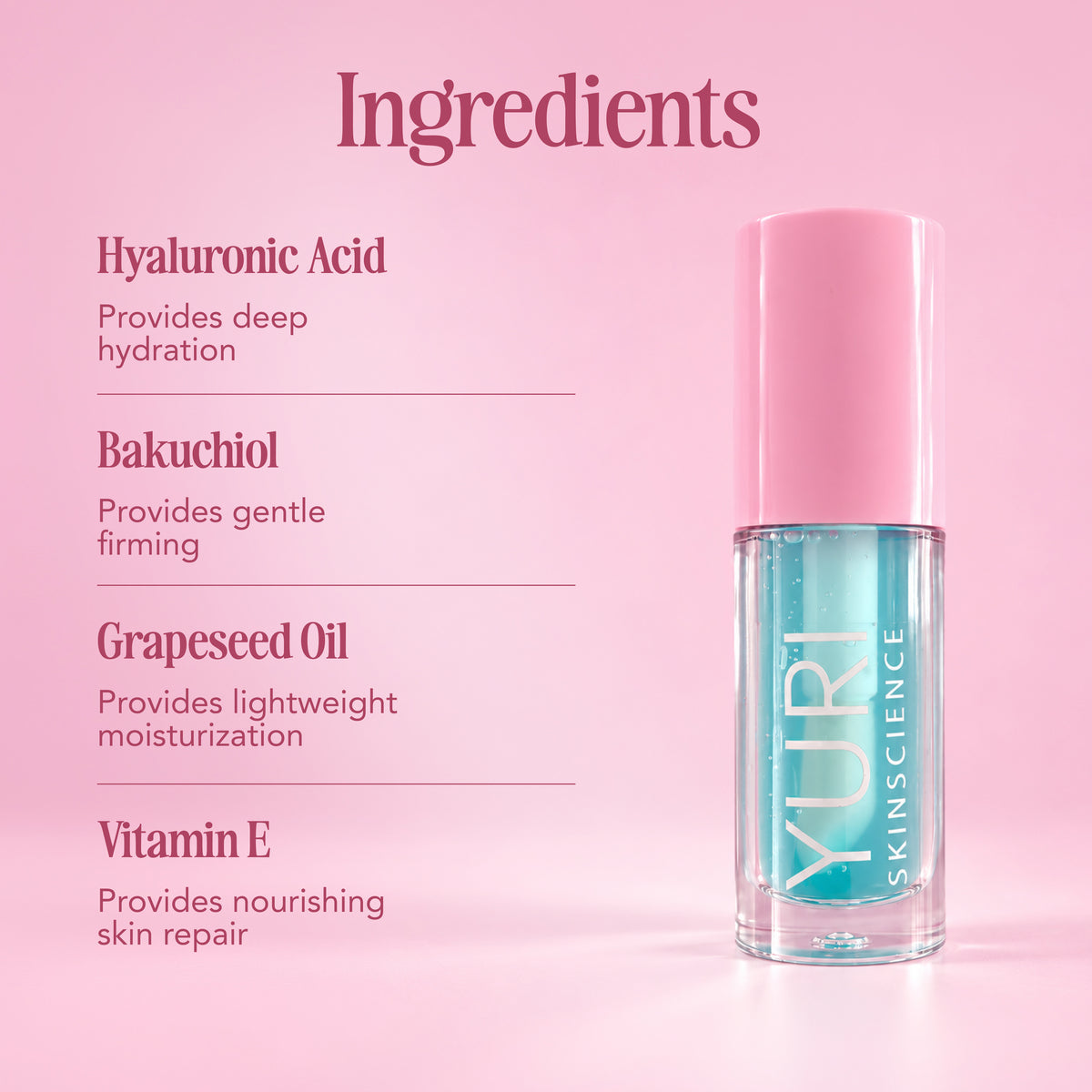 Yuri pH Reactive Lip Tint Oil with Hyaluronic Acid, Bakuchiol, Grapeseed Oil and Vitamin E