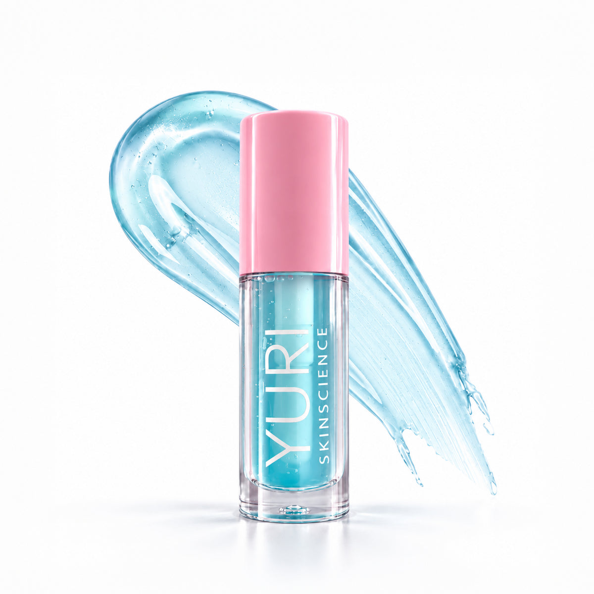 Yuri pH Reactive Lip Tint Oil with hydrating blue oil swatch for glossy pink lips