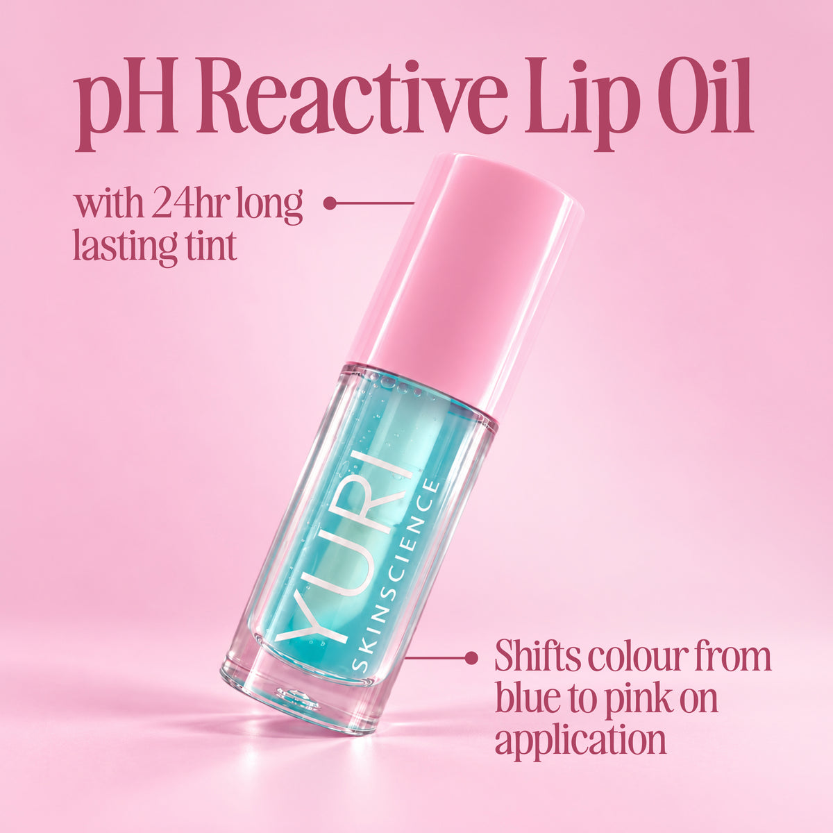 Yuri pH Reactive Lip Tint Oil that shifts from blue to pink with long-lasting tint